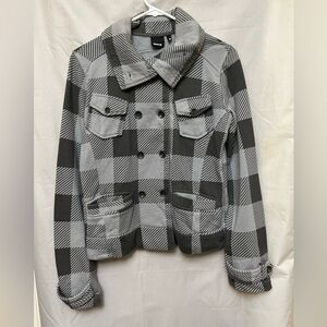 Hurley. Gray and Black Plaid Double-Breasted Jacket M. Winter